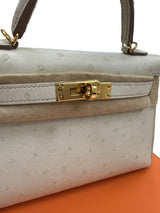 Hermès Kelly II Sellier Mini Beton Ostrich Leather With Gold Hardware Handbag