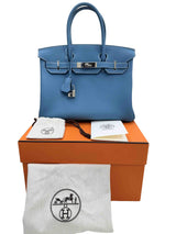 Hermes Birkin 30 Retourne Togo Leather New Blue Jean Palladium Hardware Handbag