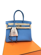 Hermes Birkin 30 Retourne Togo Leather New Blue Jean Palladium Hardware Handbag