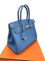 Hermes Birkin 30 Retourne Togo Leather New Blue Jean Palladium Hardware Handbag