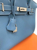 Hermes Birkin 30 Retourne Togo Leather New Blue Jean Palladium Hardware Handbag