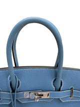 Hermes Birkin 30 Retourne Togo Leather New Blue Jean Palladium Hardware Handbag