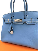 Hermes Birkin 30 Retourne Togo Leather New Blue Jean Palladium Hardware Handbag