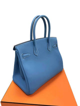 Hermes Birkin 30 Retourne Togo Leather New Blue Jean Palladium Hardware Handbag