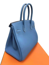 Hermes Birkin 30 Retourne Togo Leather New Blue Jean Palladium Hardware Handbag