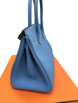 Hermes Birkin 30 Retourne Togo Leather New Blue Jean Palladium Hardware Handbag