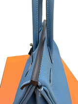 Hermes Birkin 30 Retourne Togo Leather New Blue Jean Palladium Hardware Handbag