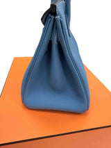 Hermes Birkin 30 Retourne Togo Leather New Blue Jean Palladium Hardware Handbag