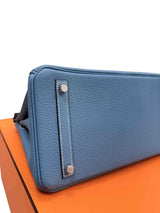 Hermes Birkin 30 Retourne Togo Leather New Blue Jean Palladium Hardware Handbag