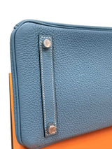 Hermes Birkin 30 Retourne Togo Leather New Blue Jean Palladium Hardware Handbag