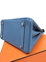Hermes Birkin 30 Retourne Togo Leather New Blue Jean Palladium Hardware Handbag