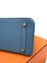 Hermes Birkin 30 Retourne Togo Leather New Blue Jean Palladium Hardware Handbag