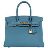 Hermes Birkin 30 Blue Jean Epsom Leather With Gold Hardware Handbag