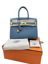 Hermes Birkin 30 Blue Jean Epsom Leather With Gold Hardware Handbag