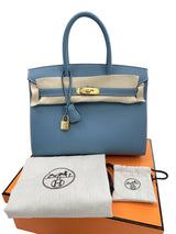 Hermes Birkin 30 Blue Jean Epsom Leather With Gold Hardware Handbag