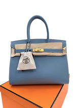 Hermes Birkin 30 Blue Jean Epsom Leather With Gold Hardware Handbag