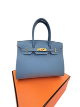 Hermes Birkin 30 Blue Jean Epsom Leather With Gold Hardware Handbag
