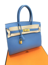 Hermes Birkin 30 Blue Jean Epsom Leather With Gold Hardware Handbag