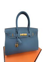Hermes Birkin 30 Blue Jean Epsom Leather With Gold Hardware Handbag