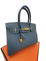 Hermes Birkin 30 Blue Jean Epsom Leather With Gold Hardware Handbag