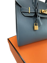 Hermes Birkin 30 Blue Jean Epsom Leather With Gold Hardware Handbag