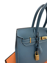 Hermes Birkin 30 Blue Jean Epsom Leather With Gold Hardware Handbag