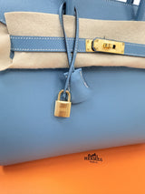 Hermes Birkin 30 Blue Jean Epsom Leather With Gold Hardware Handbag