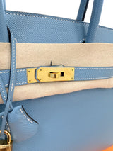 Hermes Birkin 30 Blue Jean Epsom Leather With Gold Hardware Handbag