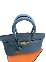 Hermes Birkin 30 Blue Jean Epsom Leather With Gold Hardware Handbag