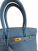 Hermes Birkin 30 Blue Jean Epsom Leather With Gold Hardware Handbag