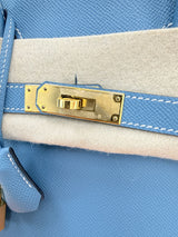 Hermes Birkin 30 Blue Jean Epsom Leather With Gold Hardware Handbag