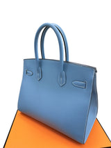 Hermes Birkin 30 Blue Jean Epsom Leather With Gold Hardware Handbag