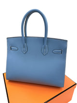 Hermes Birkin 30 Blue Jean Epsom Leather With Gold Hardware Handbag
