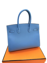 Hermes Birkin 30 Blue Jean Epsom Leather With Gold Hardware Handbag