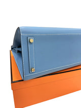 Hermes Birkin 30 Blue Jean Epsom Leather With Gold Hardware Handbag