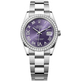 Rolex Datejust 36mm Aubergine Roman VI IX Diamond Dial Bezel Watch 126284RBR
