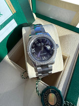 Rolex Datejust 36mm Aubergine Roman VI IX Diamond Dial Bezel Watch 126284RBR