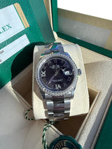 Rolex Datejust 36mm Aubergine Roman VI IX Diamond Dial Bezel Watch 126284RBR
