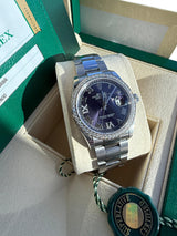 Rolex Datejust 36mm Aubergine Roman VI IX Diamond Dial Bezel Watch 126284RBR