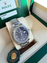 Rolex Datejust 36mm Aubergine Roman VI IX Diamond Dial Bezel Watch 126284RBR