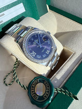 Rolex Datejust 36mm Aubergine Roman VI IX Diamond Dial Bezel Watch 126284RBR
