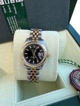 Rolex Lady-Datejust 26mm Yellow Gold Steel Black Dial Jubilee Watch 179173