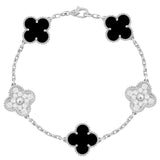 Van Cleef & Arpels Vintage Alhambra Bracelet With Onyx Motifs Diamonds 18K Gold