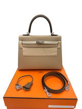 Hermès Kelly Sellier 25 Tri-Color Etoupe Craie Trench Epsom Palladium Hardware