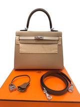 Hermès Kelly Sellier 25 Tri-Color Etoupe Craie Trench Epsom Palladium Hardware