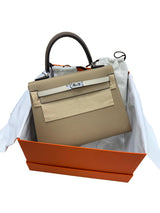 Hermès Kelly Sellier 25 Tri-Color Etoupe Craie Trench Epsom Palladium Hardware