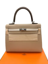 Hermès Kelly Sellier 25 Tri-Color Etoupe Craie Trench Epsom Palladium Hardware