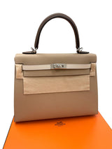 Hermès Kelly Sellier 25 Tri-Color Etoupe Craie Trench Epsom Palladium Hardware