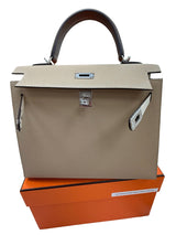 Hermès Kelly Sellier 25 Tri-Color Etoupe Craie Trench Epsom Palladium Hardware