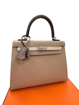 Hermès Kelly Sellier 25 Tri-Color Etoupe Craie Trench Epsom Palladium Hardware